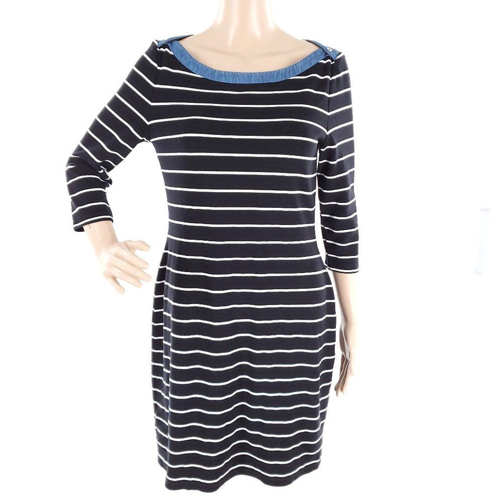 Tommy Hilfiger Women Dress Striped 3/4 Sleeves Black White Size M